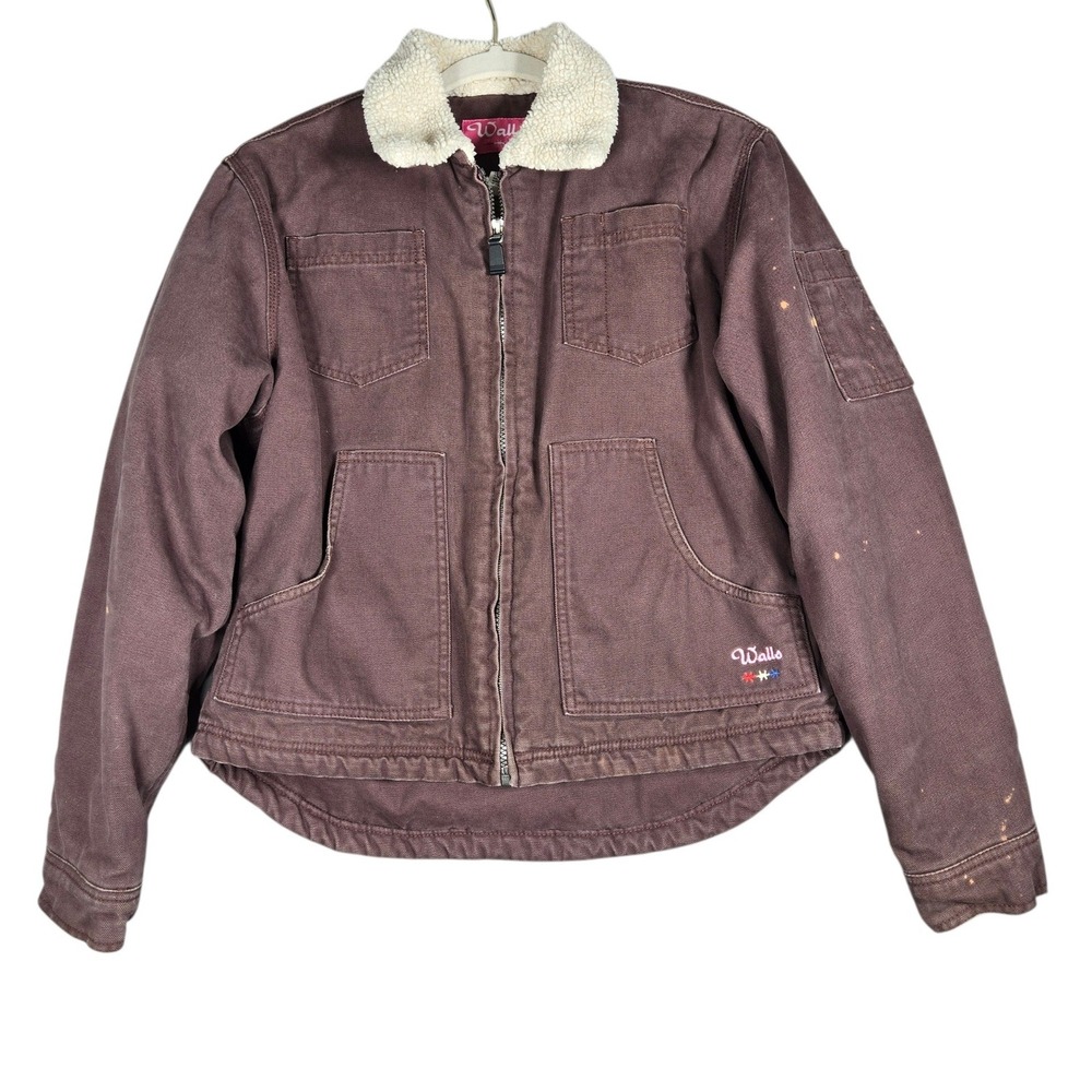 Walls Canvas Work Jacket Womens Medium Brown Sherpa Lined Distressed Vintage